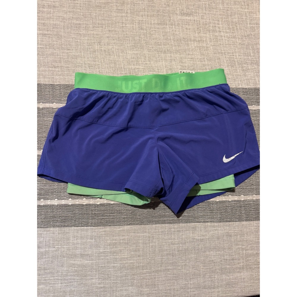 Nike Women Running Shorts Blue Green Just Do It Dri Fit Athletic Size small